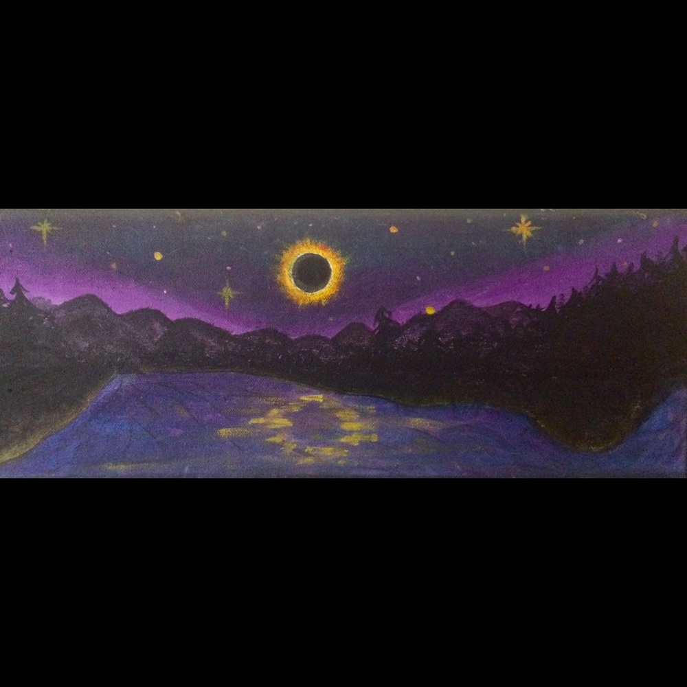 Eclipse at the River, Original Acrylic on Canvas